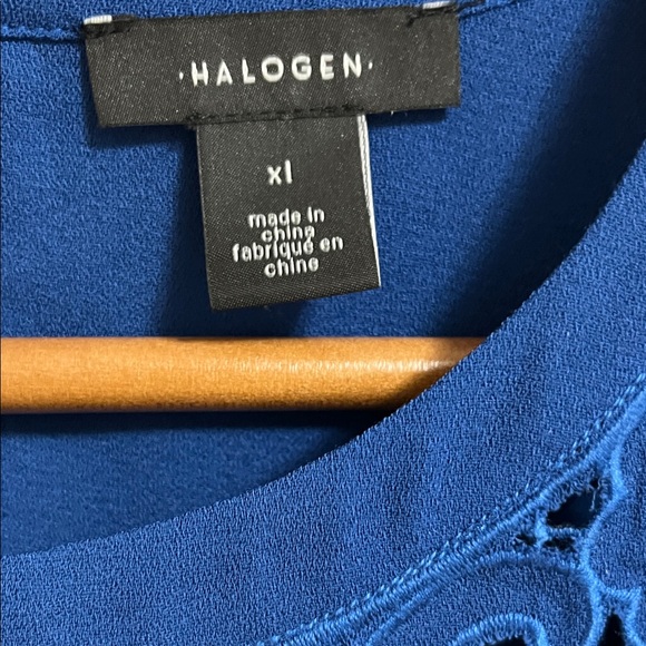 Halogen Cobalt Blue Ruffle Cutout Eyelet Long-Sleeve Detail Blouse Top Size XL - Picture 9 of 10